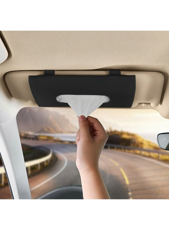 Dunekart PU Leather Car Tissue Box Cover, Premium Visor Backseat Napkin Holder Dispenser, Elegant Auto Interior Accessory Organizer - Black (1 Pc) - Image 4
